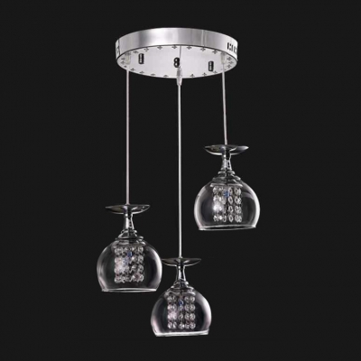 Contemporary Encircled Three Lights Pendant Adorned with Clear Crystal