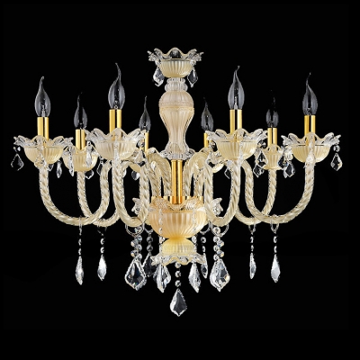 Eight Candle Lights Gracefully Glass Curved Arms Gold Finished Chandelier
