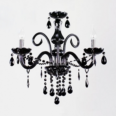 Elegant Black Swirled Crystal Arms Mini Chandelier Hanging Crystal Strands and Beads
