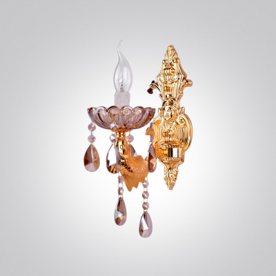 Elegant Decorative Wall Light Fixture Offers Strolling Fish-like Arm and Lead Crystal Droplets