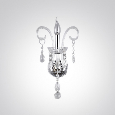 Elegant Wall Light Fixture Completed with FabricHardback Shade and Graceful Crystal Arms and Drops