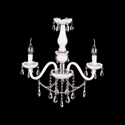 Elegant White Finish Frame and Clear Crystal Add Glamour to Delightful Three Candelabra Light Chandelier
