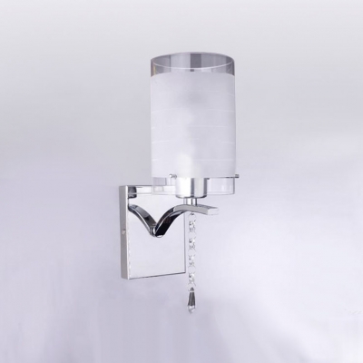 Elegant White Glass Shade and Clear Crystal Embellished Dazzling Single-light Wall Sconce