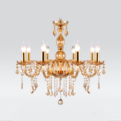 Elegantly Golden 6-Light  Hand-Formed Crystal Arms Chandelier Ceiling Lighting