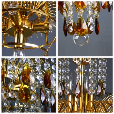 Fountain Amber Crystal Teardrops and Clear Crystal Beads Waterfall Chandelier