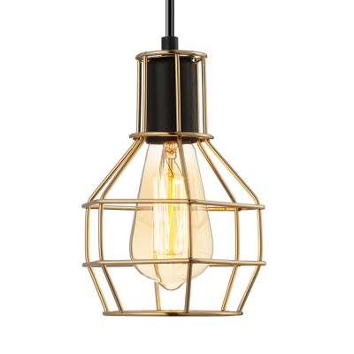 Retro Gold LED Pendant Light with Cage Shade