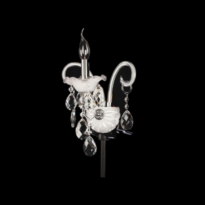 Graceful Curving Arms and Elegant White Finish Add Charm to Delightful Single Light Crystal  Wall Sconce