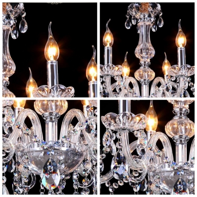 Gracefully 12-Light Two-Tiered Crystal Chandelier Shine with Brilliance Clear Crystal Drops