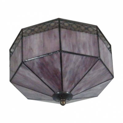 Purple Glass Shade Two Lights Flush Mount Ceiling Light In Tiffany