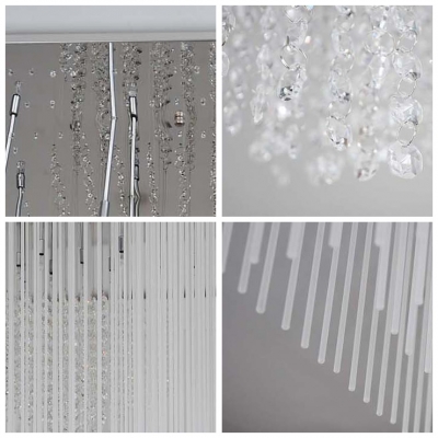 Romantic Glass Rod Rainfall and Sparkling Crystal Strands Square Flush Mount