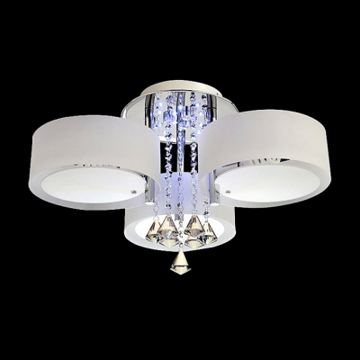 Romantic White Acrylic Shade 3-Light Contemporary Flush Mount Accented by Amber Crystals
