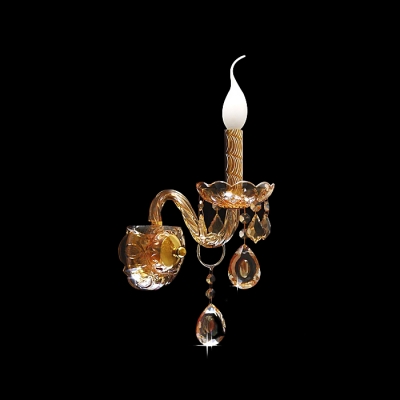 Single Light Crystal Wall Sconce Offers Simply Beauty and Delicate Plate and Droplets