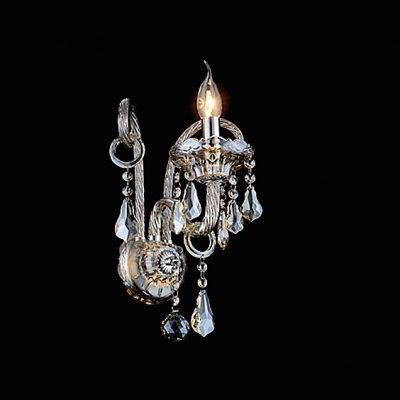 Sophisticated Single Light Crystal Wall Sconce with Graceful Curving Arm