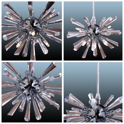 Sparkling Crystal Starburst Pendant Light in Chrome Finished and 12-Light