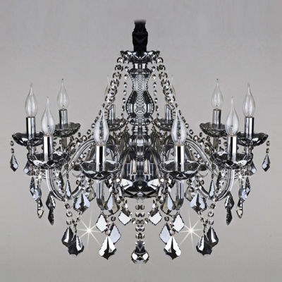 Sparkling Hand Cut Gray Crystal Waterfall 10-Light Classic Style Chandelier