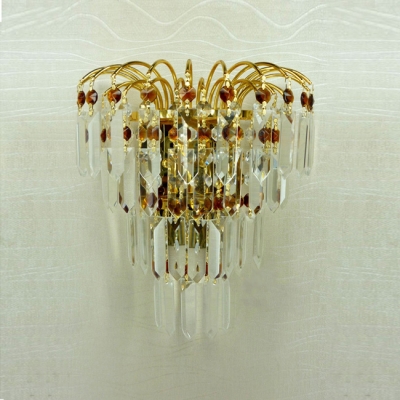 Sparkling Wall Sconce Features Dimentional Square Crystals and Graceful Scrolls