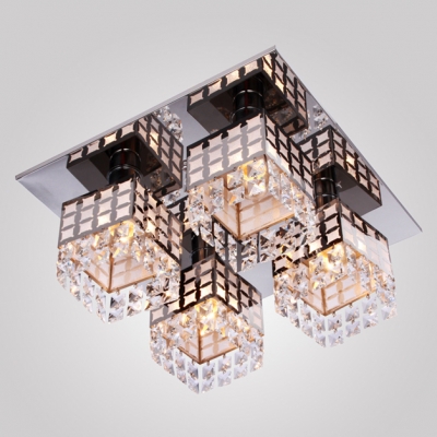 Stunning Semi Flush Ceiling Light Features Grand Faceted Crystal and Square Design