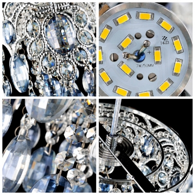 Beautiful Blue Crystal Beads and Chrome Finish Detailing Add Mystery to Graceful Multi-Light Pendant