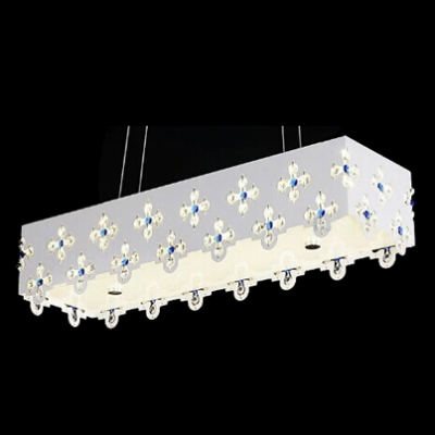 Beautiful Pendant Light Features Vibrant Flower Motif on White Shade and Clear Crystal Beads