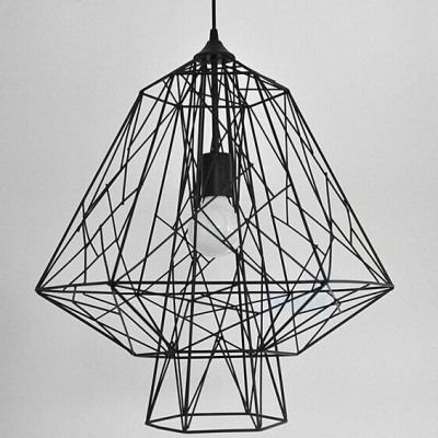 Black Iron Diamond Cage Pendant Lighting with 1 Light