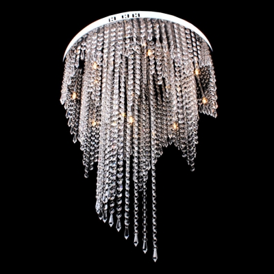 Clear Crystal Rain Round Chrome Finished Canopy Modern and Chic Flush Mount Lighting
