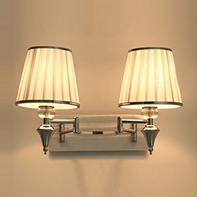 Contemporary Simple Wall Sconce Adorned with Chrome Finish and White Fabric Shade