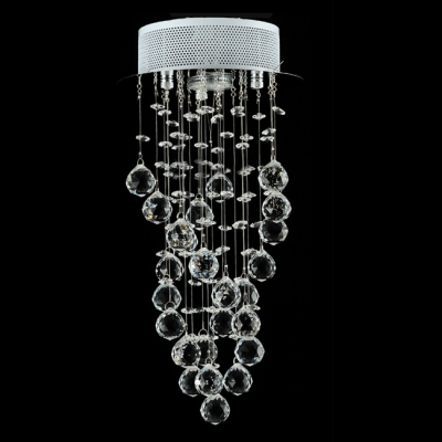 Crystal Beads Drops Hang Together Spiral Rounded Chandelier with Stainless Steel Canopy