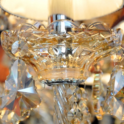 Crystal Pendaloques Crystal Glass Column and Beautiful Shades Richly Elegant Chandelier