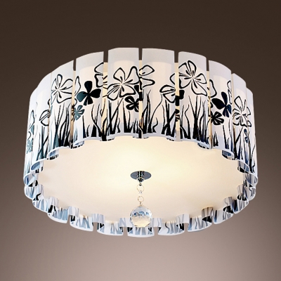 Elegant Black Clover Pattern Scalloped Shade Adorned Flush Mount Ceiling Light in Contemporary Style with Clear Crystal Drop