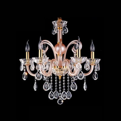 Elegant Hand-Cut Crystals Glass Scrolling Arms Chandelier in Pink Color