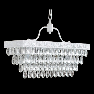 European Style 3- Lights Island Pendant Lighting Composed with White Finish Metal Frame and Crystal Drops