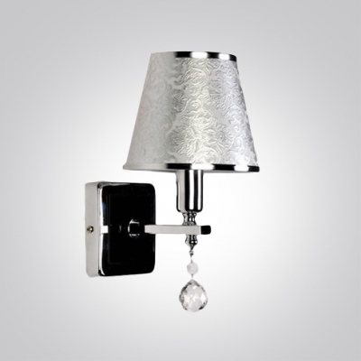 Exquisite Wall Sconce Features Delicate Silver Finish Adorned with Crystal Droplet Topped with Refined Fabric Shade