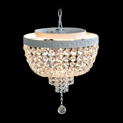 Finely Hand Cut Clear Crystal Beaded Strands 3-Light Delicate Crystal Large Pendant Light