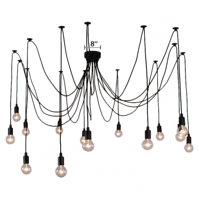 Spider 14 Light Pendant in Black Finished Edison Bulb LED Industrial Metal Pendant Light for Living Room Restaurant
