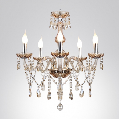 Five Lights Glittering Crystal Chandelier Accented by Crystals for Dining Room