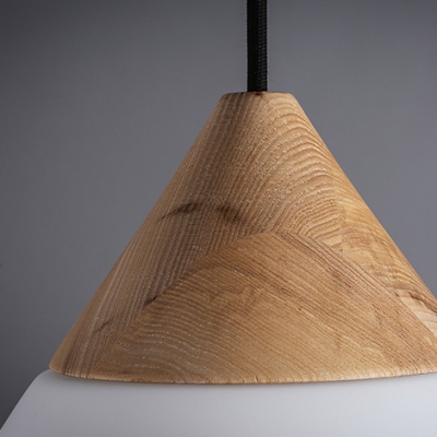 Frosted Glass Cone Shaded Elegantly Designer Wood Mini Pendant Light