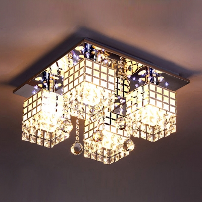 Functional and Beautiful 4-Light Crystal Beads and Balls Square Flush Mount