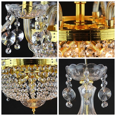 Gorgeous Clear Crystal Beads and Bobeches Golden  Finish  9-Light Chandelier