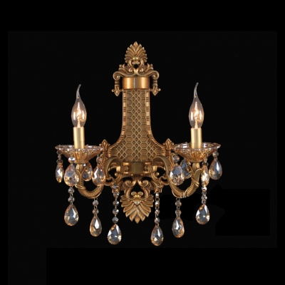 

Graceful Design Wall Sconce Featured Delicate Sculpture Two Light Crystal Drops