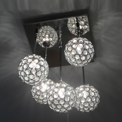 Gracefully 5-Light Crystal Globe Shades and Stainless Steel Canopy Multi-Light Pendant