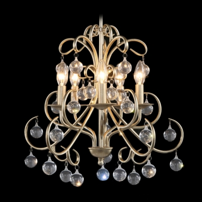 Hanging Lovely Small Crystal Globes Vintage Wrought Iron Chandelier for Living Room