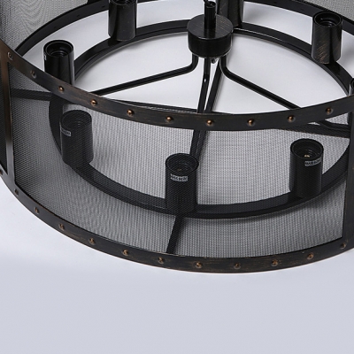 Industrial Round Black Iron Network 8-light Pendant