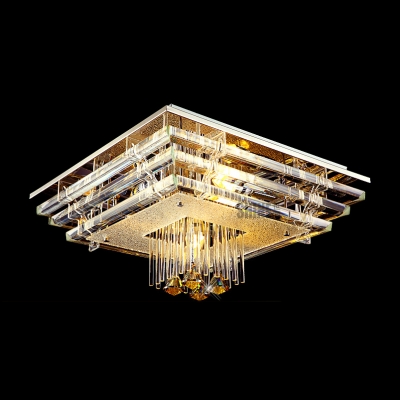 Luminous and Grand Stainless Steel Canopy 18.8"Wide Flush Mount Hanging Crystal Diamonds