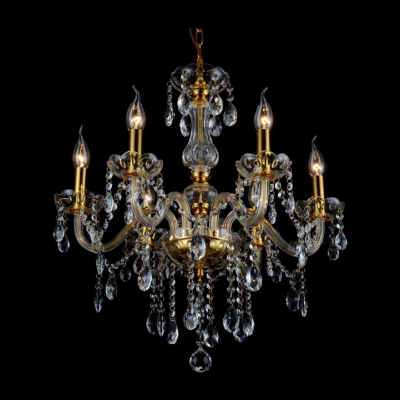 Luxurious Gold Finished Handcut Crystal Pendaloques and Chains Candle Style Chandelier