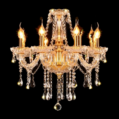 Luxurious Golden Light Handcut Crystal Pendants and Chains Candle Style Chandelier