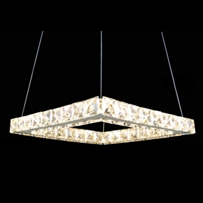 Modern and Elegant Square Large Pendant Light Accented by Hand Cut Crystal Beads