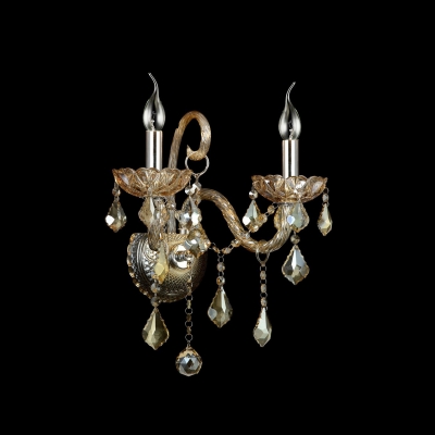 Regal Luxurious Candelabra Style Crystal Wall Sconce with Graceful Curving Crystal Arms