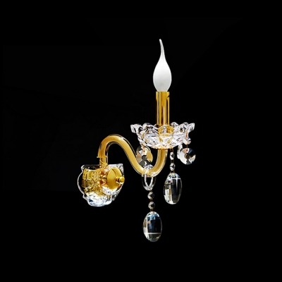 Single Light Crystal Wall Sconce Featured Delicate Plate And Graceful Curving Arm
