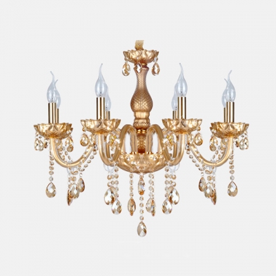 Sophisticated Chandelier Features Hand-formed Crystal Arms and Finely Cut Crystal Pendants and Bobeche