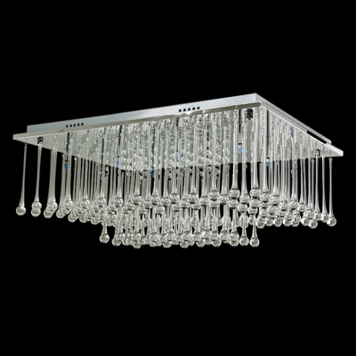 Stainless Steel Rectangular Flush Mount Lighting Hanging Majestic and Chic Crystal
